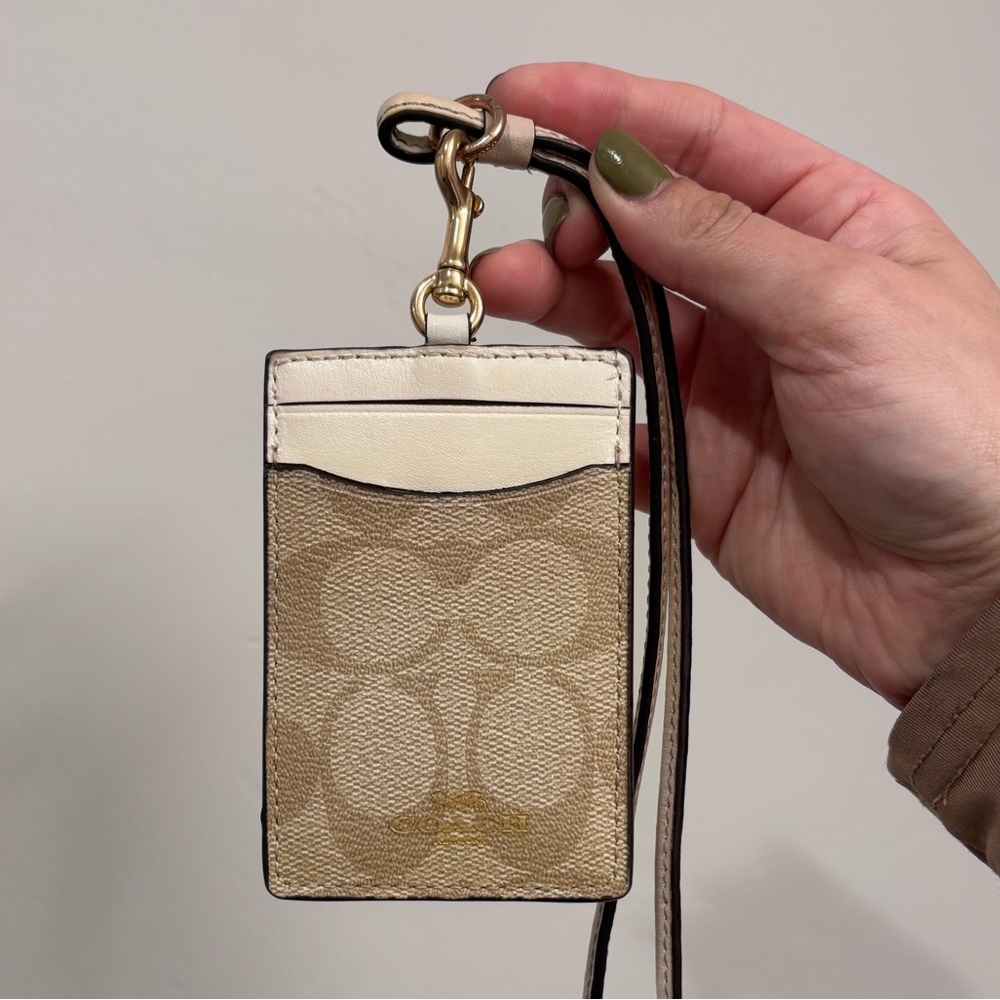 Coach Monogram ID Holder Lanyard Brown Canvas Card Case - Picture 7 of 7